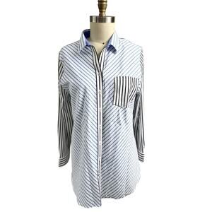 NWT Chico’s No-Iron Mixed Stripe Tunic / Shirt Chico SZ 3, Blue / Black / White